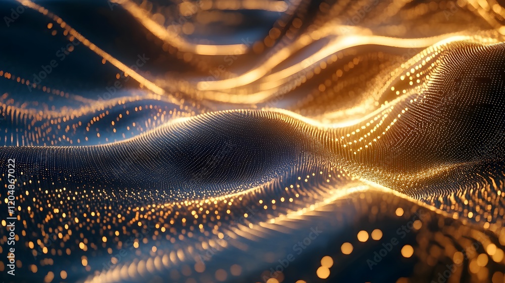 Poster dynamic flow of golden particles abstract space digital art nighttime close-up visual harmony