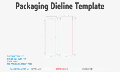 Packaging Dieline Template. 2D Technical Drawing File Eps Scale. Fully editable vector. Prepared for production