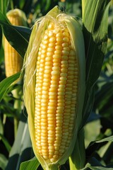 yellow corn on corn field, blur sunlight background