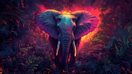 A mystical elephant spirit animal standing in a radiant jungle