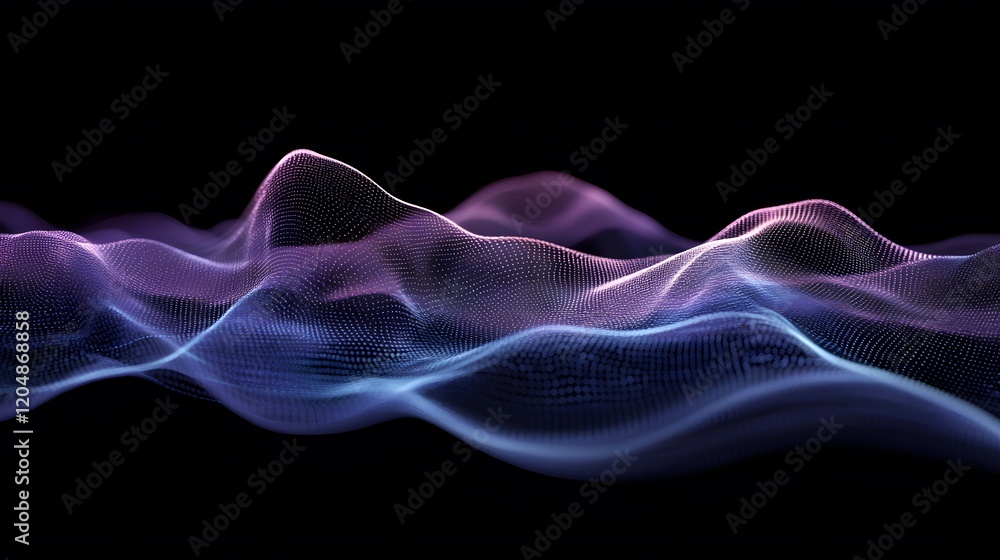 Poster dynamic wave motion visuals digital space abstract animation dark background high-tech aesthetic