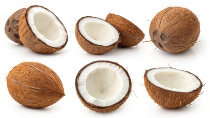 A Stunning Variety of Coconuts Showcased on a Bright White Background for Culinary Inspiration