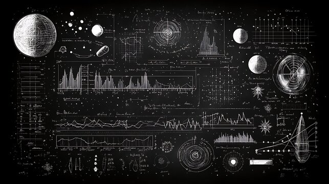 A blackboard filled with complex equations background