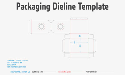 Packaging Dieline Template. 2D Technical Drawing File Eps Scale. Fully editable vector. Prepared for production