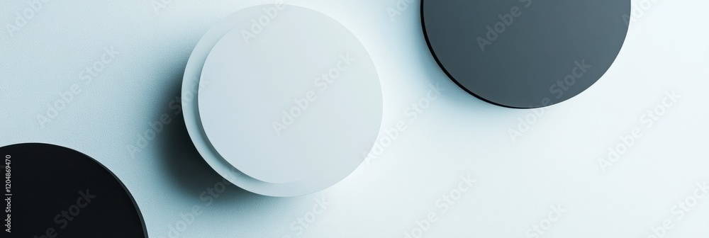Aufkleber three circular shapes arranged on a clean surface showcasing a minimalistic design aesthetic in mono