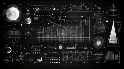 A blackboard filled with complex equations background