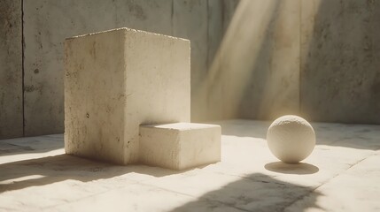 Abstract minimalist concrete forms bathed in sunlight