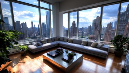 Fototapeta premium Luxury Penthouse Apartment with Stunning Cityscape View