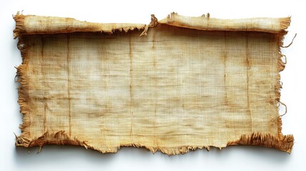 Antique Parchment Scroll with Frayed Edges on White Background