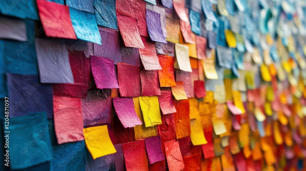 Poster a vibrant array of colorful sticky notes arranged in a pattern, showcasing creativity and organizati