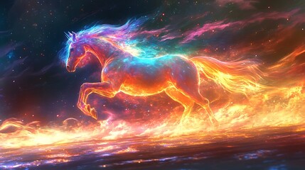 A celestial horse spirit animal galloping through a luminous plain