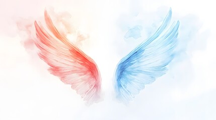 Obraz premium Watercolor Wings Painted In Shades Of Red And Blue