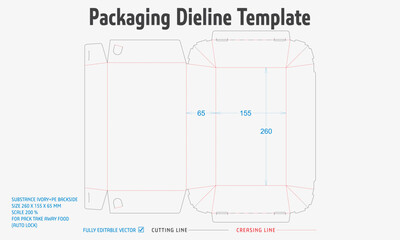 Packaging Dieline Template. 2D Technical Drawing File Eps Scale. Fully editable vector. Prepared for production