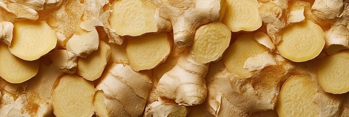 A close up of ginger root with the skin peeled off