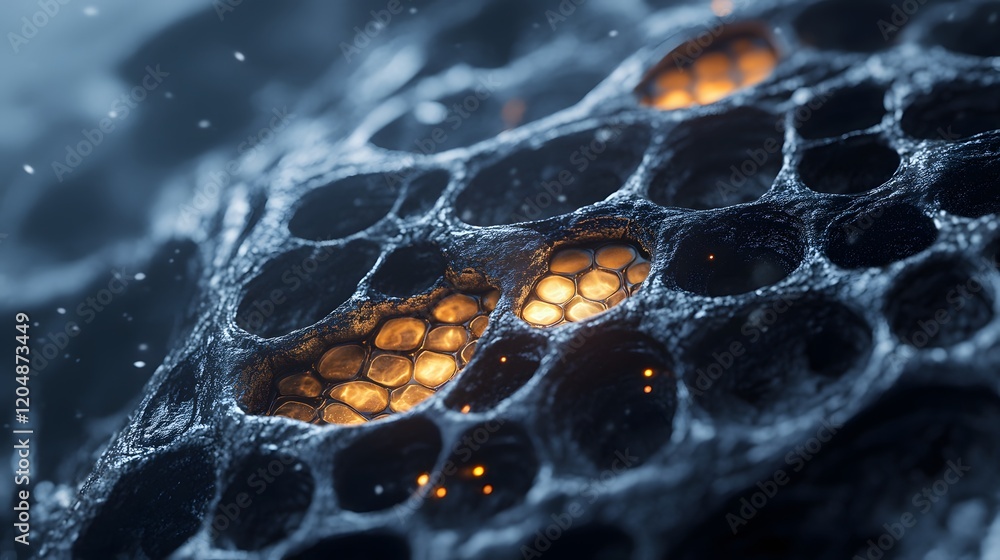 Poster exploration of glowing honeycomb structures abstract environment digital art macro viewpoint evocati