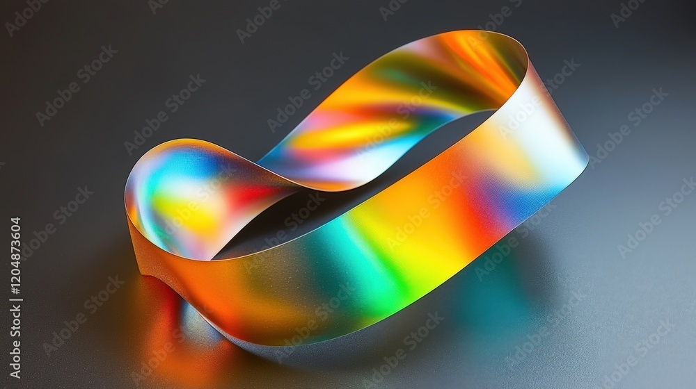 Poster colorful reflection and light patterns in a curved metallic ribbon design