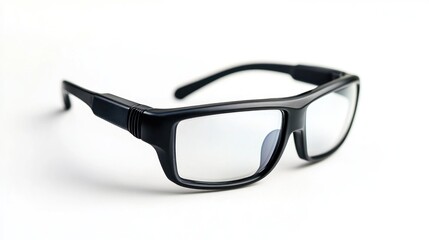 Black safety glasses studio shot, white background