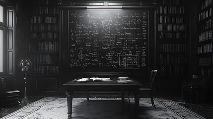 A blackboard filled with complex equations background