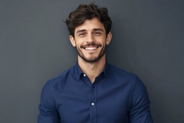 Obraz premium Isolated on a gray background, this businessman's charm shines through.