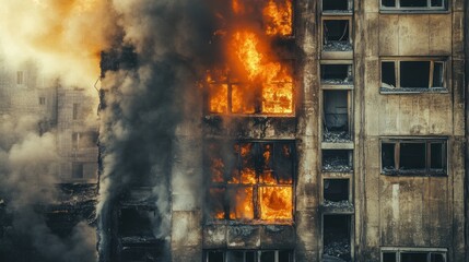 Inferno: A Building Engulfed in Flames