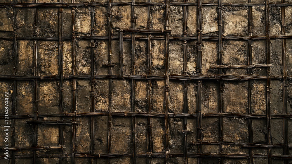Poster a close-up of rebar arranged in a grid pattern before concrete is poured.