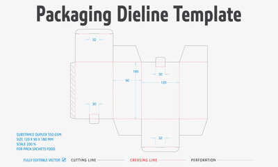 Packaging Dieline Template. 2D Technical Drawing File Eps Scale. Fully editable vector. Prepared for production