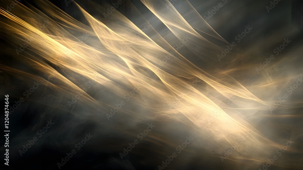 Poster dynamic light waves creating ethereal patterns abstract art digital graphics dark environment close-