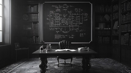 A blackboard filled with complex equations background
