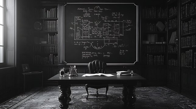 A blackboard filled with complex equations background