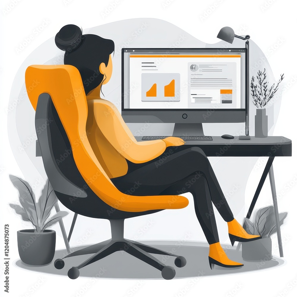 Aufkleber person sitting at desk working on computer with focused expression