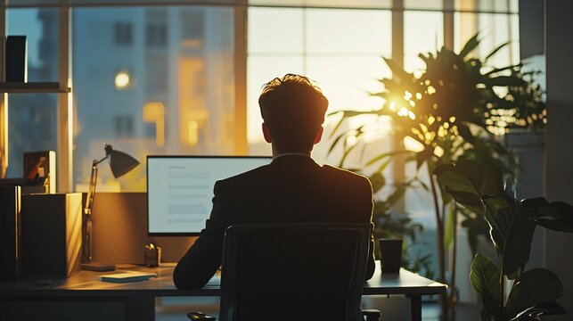 Angel investor with halo evaluating startup pitch, serene smile in soft morning light, entrepreneurial success concept