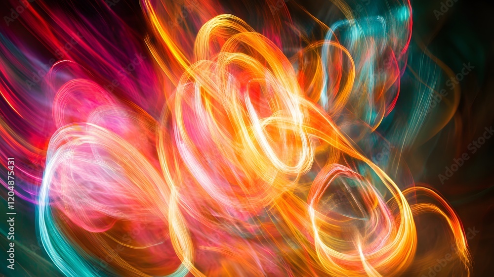 Poster dynamic light patterns creating vibrant abstract art studio setting digital artwork colorful environ