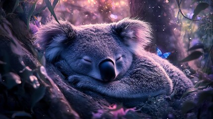 Obraz premium A gentle koala spirit animal resting in a luminous forest