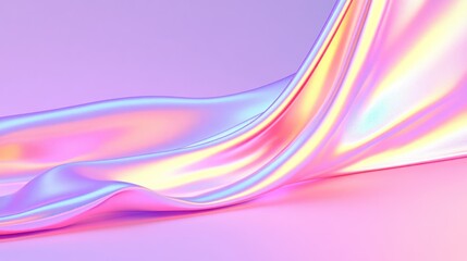 Glossy Iridescent Pastel Waves: Abstract Holographic Gradient Textile Pattern for Synthwave, Vaporwave, Retrowave, and Retro Futurism Banner Background