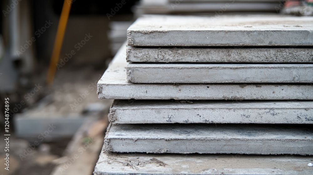 Aufkleber a stack of concrete blocks in the foreground of an unfinished construction project.