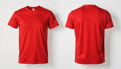 red t shirt front and back view, isolated on white background. Ready for your mock up design template