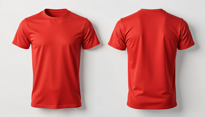 red t shirt front and back view, isolated on white background. Ready for your mock up design template