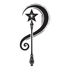 The Wand of Wishing Silhouette Vector Illustration, Solid White Background.