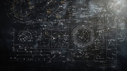 A blackboard filled with complex equations background