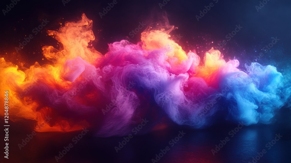 Poster a vibrant explosion of colorful smoke swirls against a dark background, creating a dynamic and visua