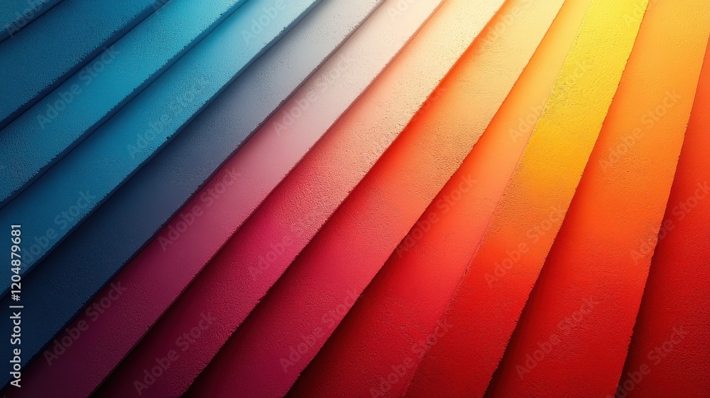 Poster a vibrant gradient of colors flows in layered waves, transitioning from blue to red, creating a dyna