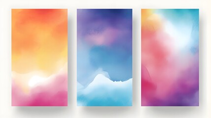 Fototapeta premium Abstract Colorful Watercolor Style Triptych Artwork