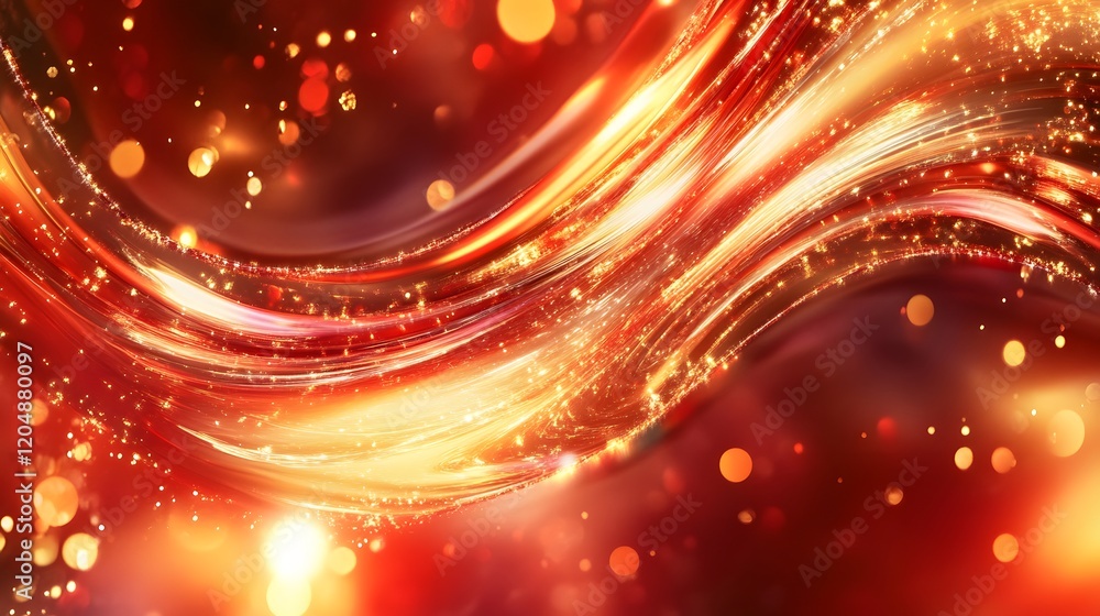 Poster dynamic gold and red swirl motion abstract art digital background vivid colors close-up view energy 
