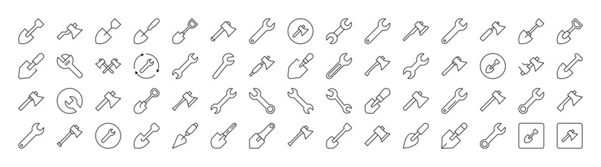 Set of Brick Wall, Floor Plan, Building Related Line Icons. Outline Signs for Graphic and Web Design, Apps, Adverts, Various Cards