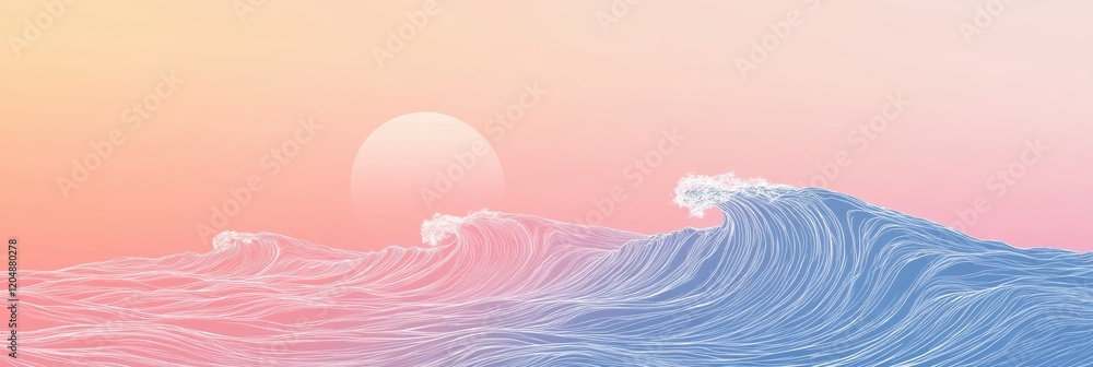 Aufkleber waves crash against shore during sunset with soft pastel colors highlighting the tranquil evening sk