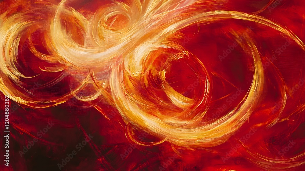 Poster dynamic abstract swirls of red and gold digital art vibrant color palette energetic atmosphere moder