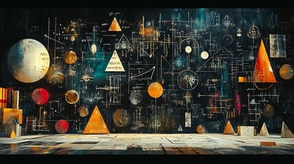 A blackboard filled with complex equations background