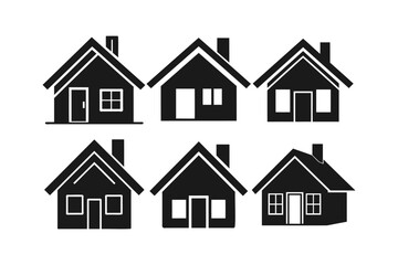 Simple Black Silhouette Houses Icon Set for Design