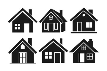 Simple Black Silhouette Houses Icon Set for Design