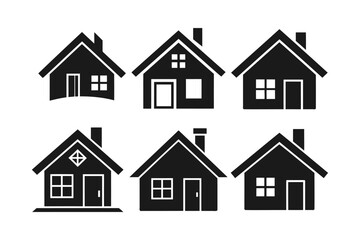 Simple Black Silhouette Houses Icon Set for Design